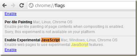 Enabling Experimental JavaScript in Chrome