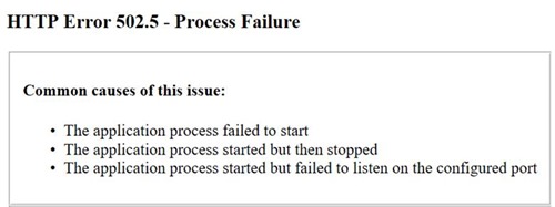 An ASP.NET Core Startup Error Leads to a 502.5 Process Failure