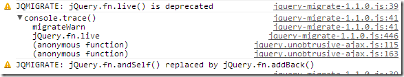 jQuery Migrate trace messages