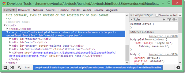 Chrome Dev Tools Default