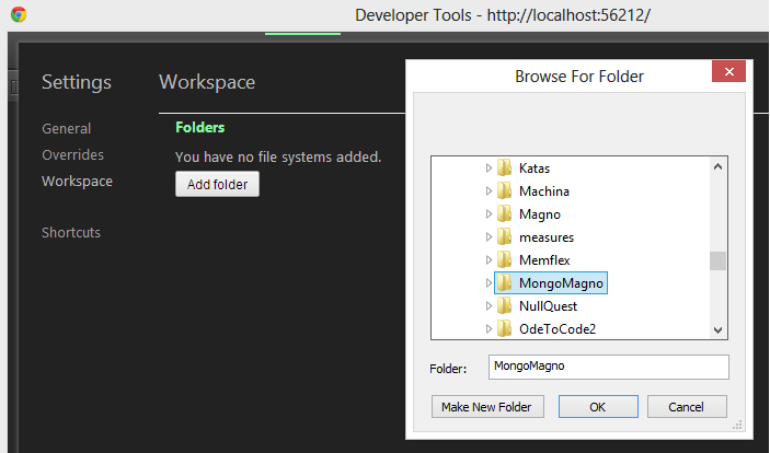 Mapping Folders for Chrome Dev Tools Workspaces